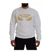 Hvid Broderet Crewneck Sweatshirt