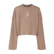 Beige Kort Pullover med Logo