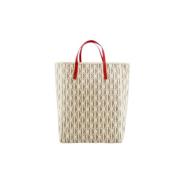 Rød Håndtag Beige Tote Taske