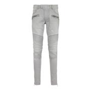 Biker jeans i grå quiltet denim