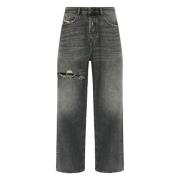 Sorte Wide Leg Jeans med Whiskering