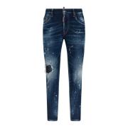 Blå Slim Fit Brugt Vask Jeans