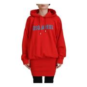 Rød Logo Print Bomuld Hoodie