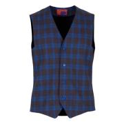 Blå Tartan Vest Italiensk Stil