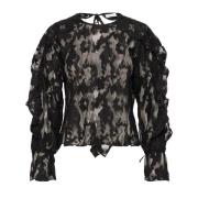 Mesh Bluse med Broderede Detaljer