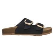 Sort Velour Slide Sandaler med Tykke Stropper