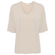 Beige V-hals T-shirt med dropped shoulders