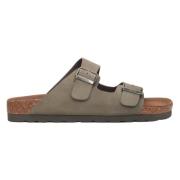 Khaki Nubuck Slide Sandaler med Tykke Stropper