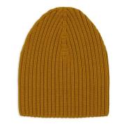 Gul Ribstrikket Beanie i Uld, Silke, Cashmere