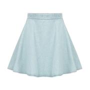 Lys Denim Flared Mini Nederdel