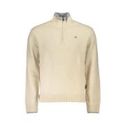 Beige halv lynlås pullover med kontrast broderi