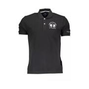 Sort Bomuld Polo Shirt med Broderi