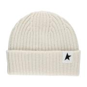 Ivory Uld Beanie Hat med Ikonisk Stjerne