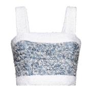 Denim Tweed Ærmeløs Crop Top