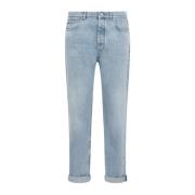 Blå Denim Rullede Op Hem Jeans