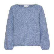 Blå Melange Uld Pullover Sweater