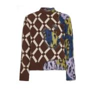 Farveblok Sweater Diamant Leopard Design