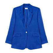 Satin Oversize Blazer med Juvelknap