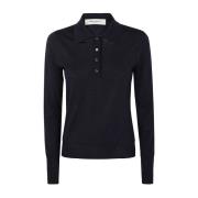 Navy Knit Polo i Virgin Wool