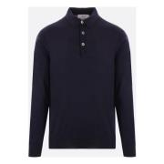 Blå Uld Polo Sweater