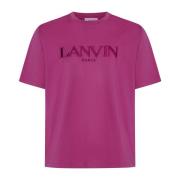 Fuchsia Bomuld T-shirt med Broderet Logo