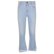 Flared Denim Jeans med Frynsekant