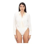 Hvid Bodysuit med Høje Satin Manchetter