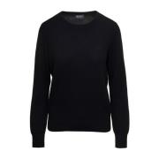 Sort Crewneck Sweater med Logo Broderi