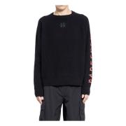 Sort Ribstrikket Crewneck Sweater