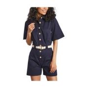 Navy Blue Gabardine Combishort Jumpsuit