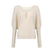 Ivory Drop-Neck Jumper med Ballonærmer