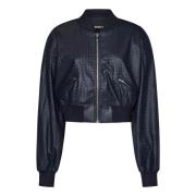 Blå Cropped Bomber Jakke