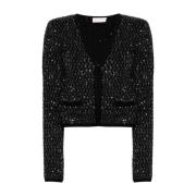 Sort Paillet Sweater V-Hals Stil