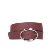 Grained Leather Reversible Belt with Oval Buckle