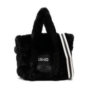 Sort Faux-Fur Tote Taske