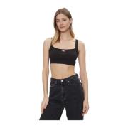 Sort Crop Top med Stropper