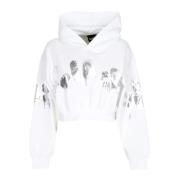 Hvid Logo Cropped Hoodie Blød Pasform