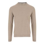 Beige Uld Pullover Crew Neck Sweater