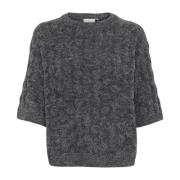 Mørkegrå Melange Strik Pullover Sweater