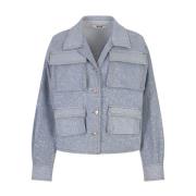 Blå Denim Oversize Jakke med Pletter