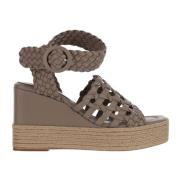 Flettet Læder Kile Sandal Taupe