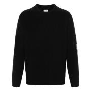 Sort Crew Neck Sweater med Linse Detalje