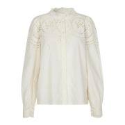 Elegant Feminin Bluse med Broderi