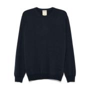 Blå Ribstrikket Crew Neck Sweater