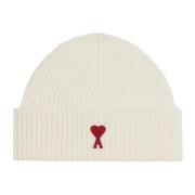 Hvid Uld Ribstrikket Beanie Hat