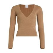 Beige Uld Ribstrikket Sweater