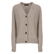 Beige Uld Cardigan med Pailletter