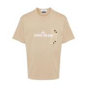 Beige Bomuld Logo Print T-shirt