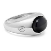 Silver Oval Signet Ring with Black Onyx