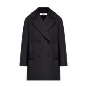 Sort Peacoat med Bred Revers